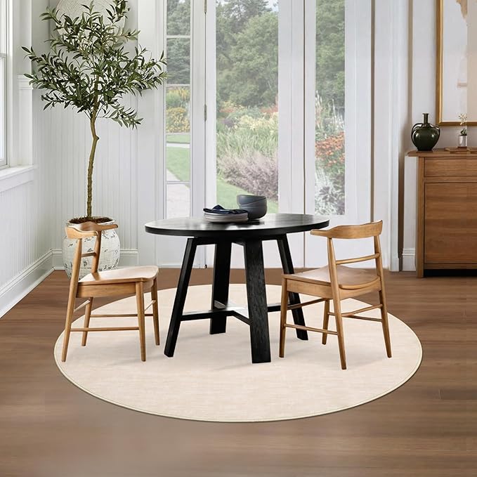 RUGSREAL Washable 4ft Round Rug Modern Solid Area Rug Indoor Non-Slip Throw Carpet Contemporary Area Rug for Bedroom Living Room Nursery, 4' x 4' Round Ivory Beige