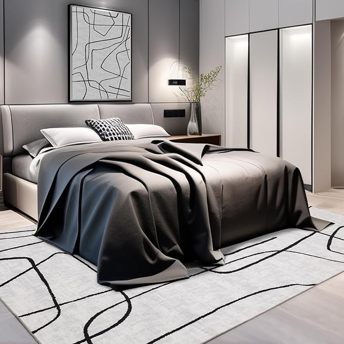 YIHOUSE Abstract 6'x9' Black and White Rug- Washable Area Rug for Living Room Bedroom, Large Modern Non-Slip Ultra-Thin Rug Home Decor,Abstract,6x9ft