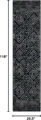 Wonnitar Washable Runner Rugs for Hallway 2'6"x10', Moroccan Non-Slip Black Long Kitchen Runner, Low Pile Boho Soft Carpet Runner for Entrance Living Room Entryway Bedroom (Black,2'6"x10')
