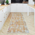 GLN Rugs Traditional Collection - Machine Washable Area Rug, Traditional Washable, Non Slip, Low Pile Chenille Rug, Living Room, Bedroom, Kitchen Rug (2'6" x 10' Sand/Light Gray)