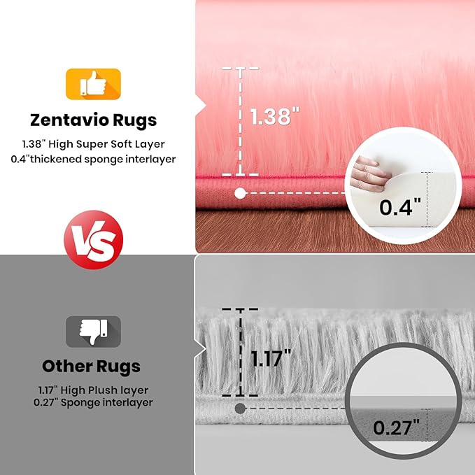 Zentavio Bedside Rugs Small 2x3 Shag Entry Entrance Rugs Soft Girls Bedroom Carpet Area Rugs for Dorm College Essentials Non-Slip Living Room Throw Rug Home Decor Aesthetic Nursery Pink