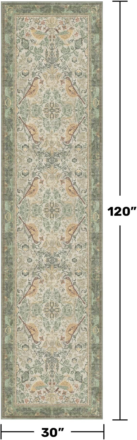 Vintage Runner Rugs for Hallways - Sage Green 2'6"x10' Wide Kitchen Runners, 10 ft Long Entryway Rug, Botanical Pattern with Flowers and Leaves, Washable Non Slip Low Pile