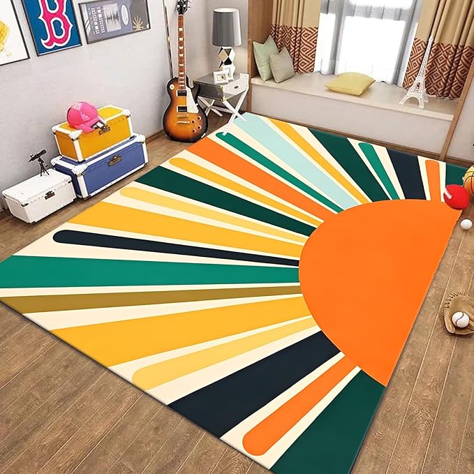 Rainbow Sun Modern Boho Large Area Rugs,5x8ft,Minimalist Living Room Bedroom Decor Rug Ultra-Soft, Fluffy, Lightweight Indoor Carpet with Non-Slip Backing for Kids Nursery Play Room