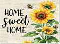 Summer Sunflowers Rectangular Area Rugs for Living Room Bedroom 5 x 6.9 ft Rustic Floral Bees Green Leaves Non-Shedding Soft Low Pile Rug Non Slip Washable Rug for Nursery Entryway Playroom