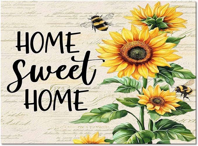 Summer Sunflowers Rectangular Area Rugs for Living Room Bedroom 3 x 5 ft Rustic Floral Bees Green Leaves Non-Shedding Soft Low Pile Rug Non Slip Washable Rug for Nursery Entryway Playroom