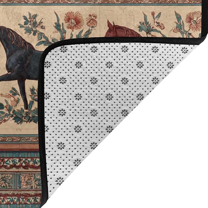 Horse Western Boho Ethnic Style Area Rug Washable Outdoor Rugs Anti-Slip Soft Carpet Entryway Indoor Door Mat for Bedroom,Living Room,Porch,Terrace and Entrance Decor 8'x 5'