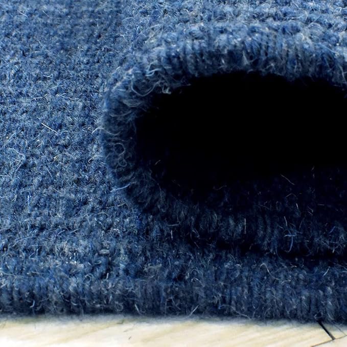 Rugsotic Carpets Hand Woven Flat Weave Kilim Wool ECO-Friendly Area Rugs - 10'x13', Rectangle Shape, Blue Color, Solid Plain Design, Low Pile Handmade Rugs for Living Room, Bed Room (D00111)