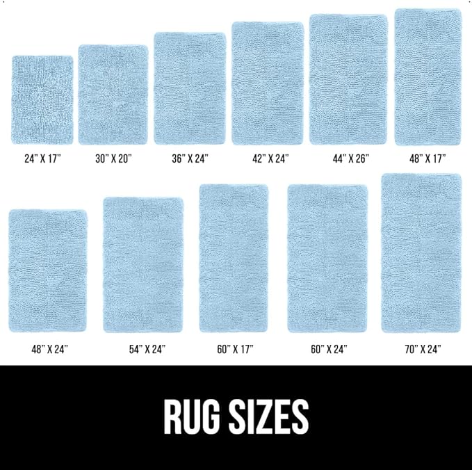 GORILLA GRIP Bath Rug Mat 36x24, Thick Soft Absorbent Chenille, Quick Dry Microfiber Mats, Rubber Backing Washable Shower Floor Rugs, Bathmat Runner, US Designed Bathroom Home Decor Accessories Sky
