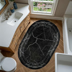 Black Grey Striped Texture Bordered Rugs 5x8 Modern Minimalist Indoor Large Area Rug for Living Room Bedroom Dining Room Soft Faux Wool Non Slip Floor Mats Entrance Bathroom Home Office Oval Carpet