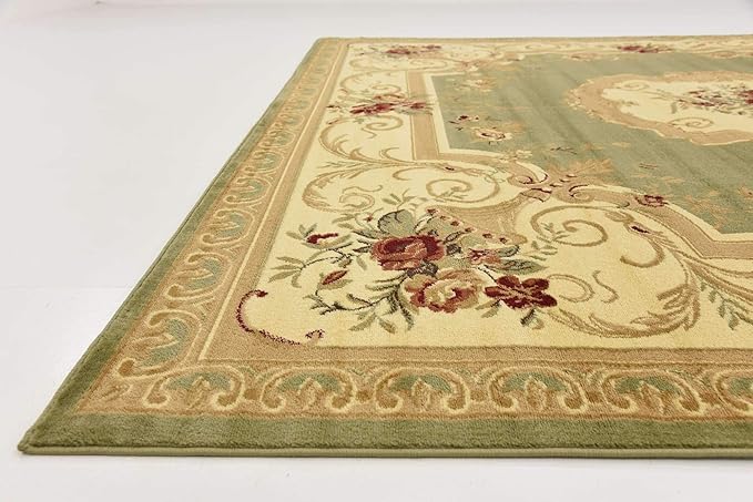 Unique Loom Versailles Collection Traditional Classic Floral Motif Area Rug (10' 0 x 10' 0 Square, Green/ Ivory)