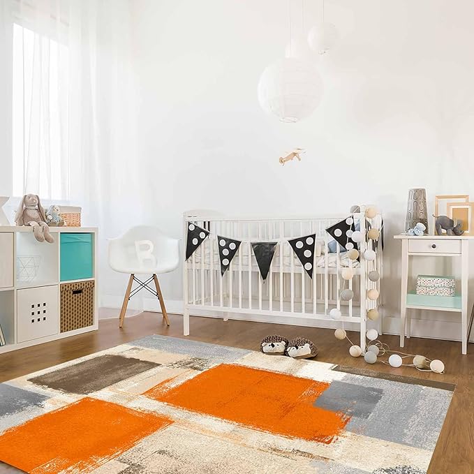 Orange Rectangular Area Rugs for Living Room Bedroom 4 x 6 ft Abstract Paint Texture Modern Art Non-Shedding Soft Low Pile Rug Non Slip Washable Rug for Nursery Entryway Playroom