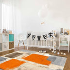 Orange Rectangular Area Rugs for Living Room Bedroom 4 x 6 ft Abstract Paint Texture Modern Art Non-Shedding Soft Low Pile Rug Non Slip Washable Rug for Nursery Entryway Playroom