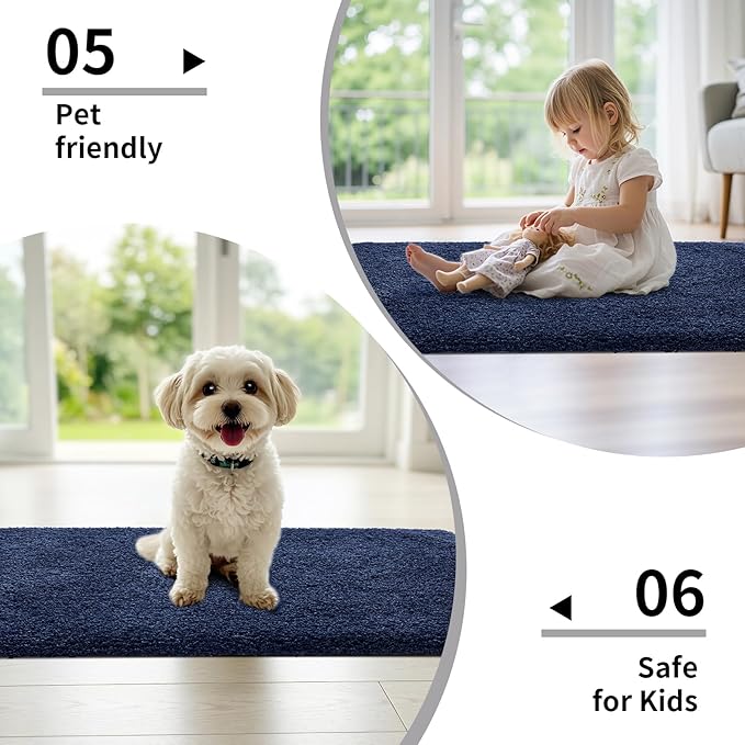 Bathroom Runner Rug 24x70 Navy Non Slip Fluffy Long Bath Mat for Bathroom Floor Washable Plush Luxury Bath Rug for Tub Absorbent Shower Sink Mat Bedside Rug