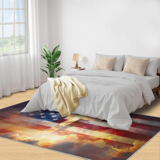 6x9 American Flag Living Room Rug - Stars Stripes Bedroom Carpet, Independence Day Classroom Rug for Carpet Boy Bedroom Office Nursery Hardwood Home Decor
