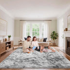 Tie-Dyed Grey Area Rugs 9x12 Living Room Bedroom, Fluffy Large Rug Soft Shag Non-Slip Carpet for Kids Boys and Girls Room Dorm Home Decor (9ft x 12ft)