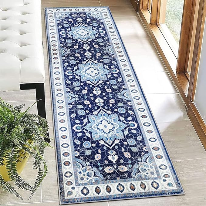Moroccan Trellis Hallway Runner Rug Non-Slip Washable Geometric Standing Mats Anti-Fatigue Long Farmhouse Kitchen Mat Soft Low-Pile Distressed Area Rugs for Bathroom,Bedroom,Laundry 2' X 6'