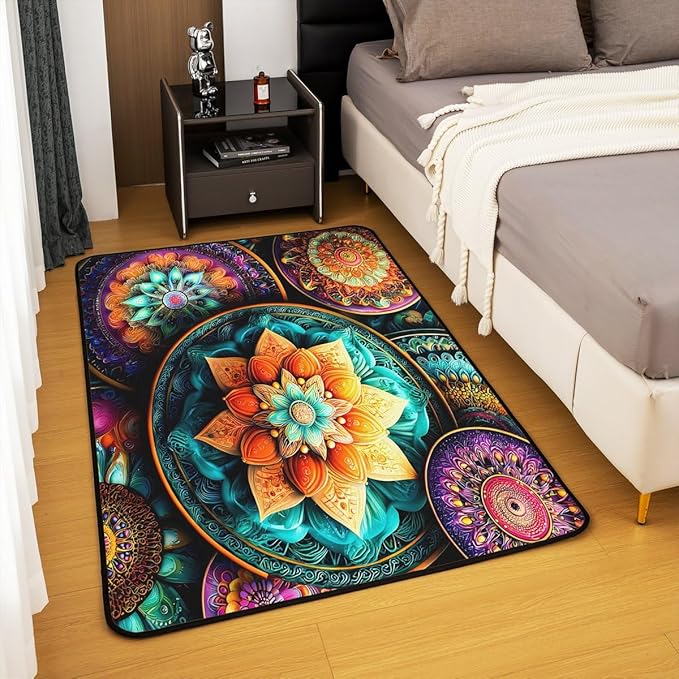 Vintage Mandala Large Area Rug 5x7 Victorian Decor Damask Living Room Rug | Antique Decor Boho Floral Rugs for Bedroom, Bohemian Paisley Medallion Carpet Indoor Floor Mat