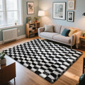 Checkered Rug for Bedroom, 4x6 Black and White Area Rugs, Classic Checkered Carpets Shaggy Area Rug, Bedside Rugs for Living Room Bedroom Kids Room Home Decor