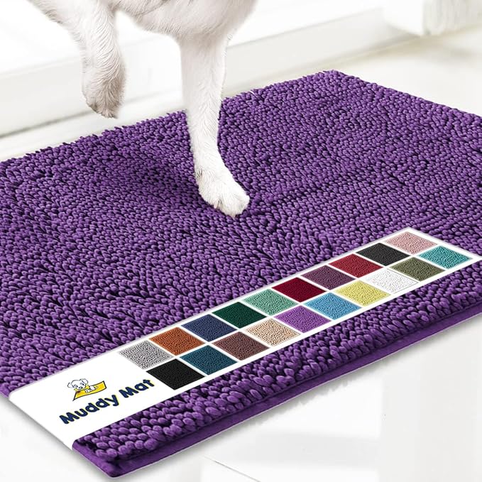 Muddy Mat® | Super Absorbent Door Mat Indoor, Microfiber Quick Dry Chenille Entryway Rug, Non-Slip Front Door Mat, Indoor Mats for Entryway, Machine Washable Pet Rug, Purple 19"x30"