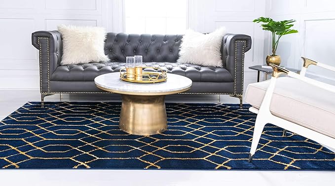 Unique Loom Marilyn Monroe Glam Collection Area Rug - Trellis (4' 1' x 6' 1' Rectangle, Navy Blue Gold/ Gold)
