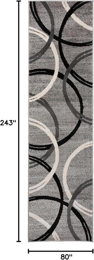 Rugshop Wavy Circles Design Runner Rug, Non-Shedding Carpet for Hallway, Kitchen, or Entryway, Gray, 2'7" x 8'