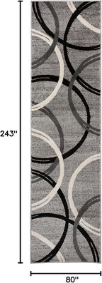 Rugshop Wavy Circles Design Runner Rug, Non-Shedding Carpet for Hallway, Kitchen, or Entryway, Gray, 2'7" x 8'