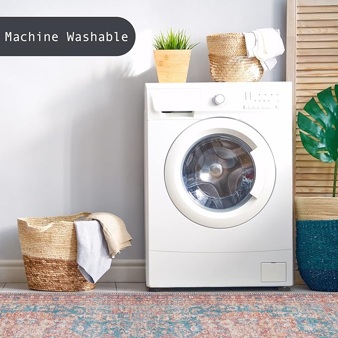GLN Rugs Traditional Collection - Machine Washable Area Rug, Traditional Washable, Non Slip, Low Pile Chenille Rug, Living Room, Bedroom, Kitchen Rug (2' x 3' Terra/Green)