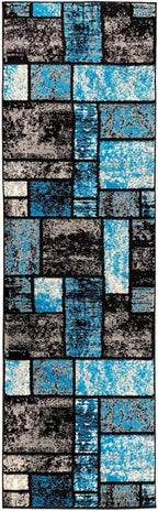 LUXE WEAVERS Modern Geometric Squares 10007 Turquoise 2x7 Area Rug