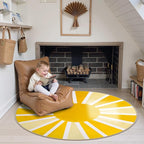 Lahome Yellow Rainbow Sun Round Rug: 4ft Washable & Non-Slip Low Pile with Cute Boho Print for Nursery, Bathroom, Bedroom, Kids Room & Dorm