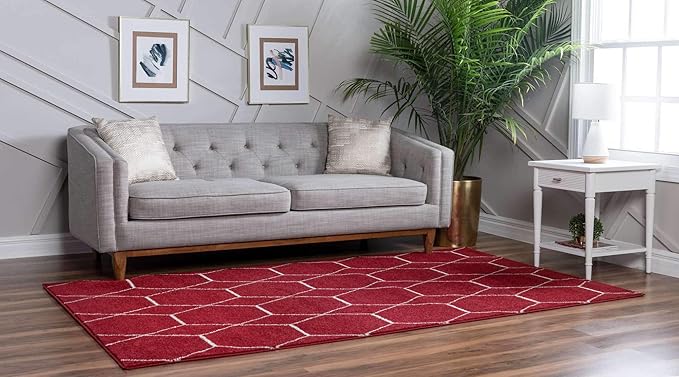 Unique Loom Trellis Frieze Collection Area Rug - Geometric (6' 1" x 9', Red/ Ivory)