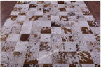 Modern Design Premium Cowhide Leather Carpet with Chevron Pattern, Area Rug (White/Brown, 9x15)