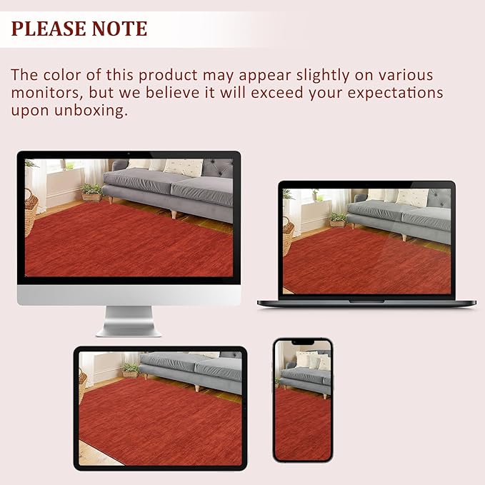 RUGSREAL 5x7 Living Room Area Rug Modern Solid Color Area Rugs Non-Slip Stain Resistant Floor Carpet Indoor Washable Contemporary Area Rug for Bedroom Dining Room Kitchen Home Office, Red