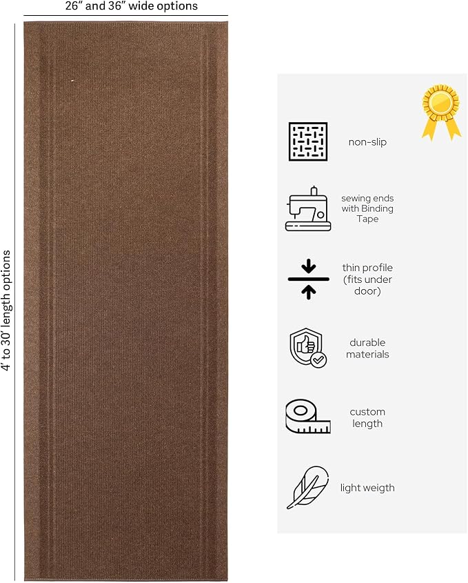 English Home Custom Size Non Slip Striped Design Light Weight Durable PVC Backing Thin Pile Runner Rug (26" x 10')