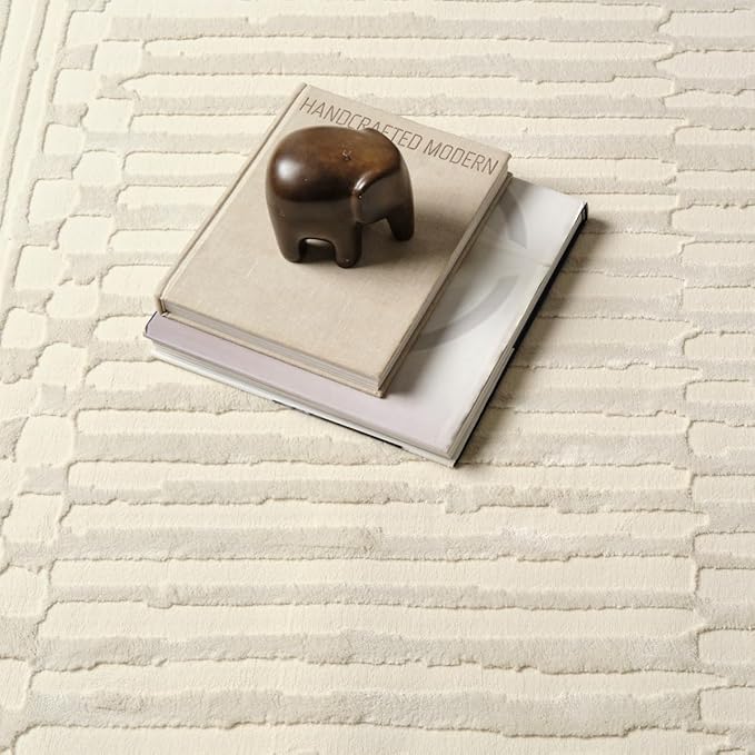 Revival Rugs Soloba 3'11"x6'1" Machine Washable Area Rug for Kitchen Bedroom - 100% Recycled Oeko-TEX Certified, Medium Pile, Beige, Cream