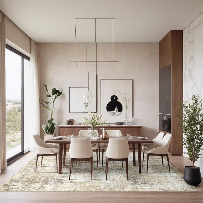 Washable Area Rugs 5'x8' Non-Slip Modern Abstract Soft for Living Room Entryway Bedroom Nursery, Print Pattern, Neutral Brown Gray