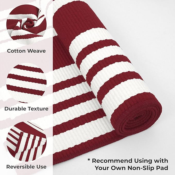 KOZYFLY Striped Outdoor Rug 4x6 Ft Red and White Christmas Front Door Rug Woven Area Rug Washable Indoor Cotton Rugs for Living Room Kitchen Entryway Patio Front Porch Holiday Decor