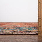 Bloom Rugs Washable Non-Slip 4' x 6' Rug - Orange/Teal Blue Traditional Bordered Area Rug for Living Room, Bedroom, Dining Room, and Kitchen - Exact Size: 4' x 6'