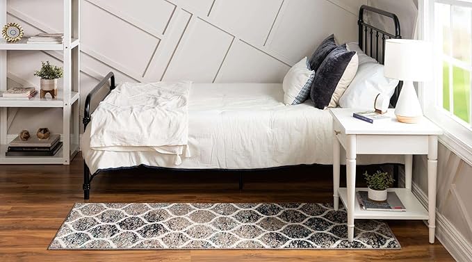 Rugs.com Lattice Frieze Collection Rug – 2' x 7' Runner Blue Multi Medium Rug Perfect for Living Rooms, Large Dining Rooms, Open Floorplans