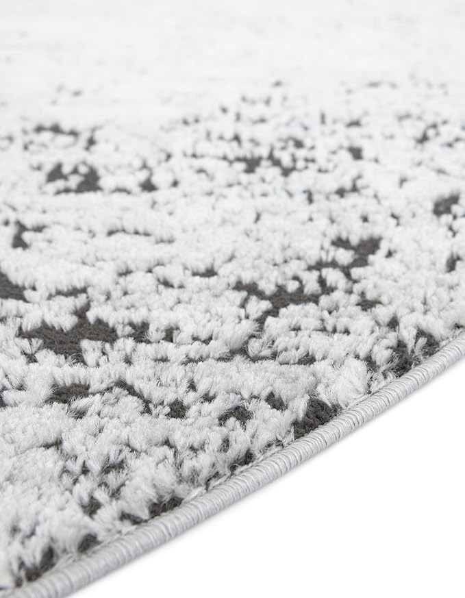 Rugs.com Leipzig Collection Rug – 5 Ft Round Gray Low-Pile Rug Perfect for Kitchens, Dining Rooms