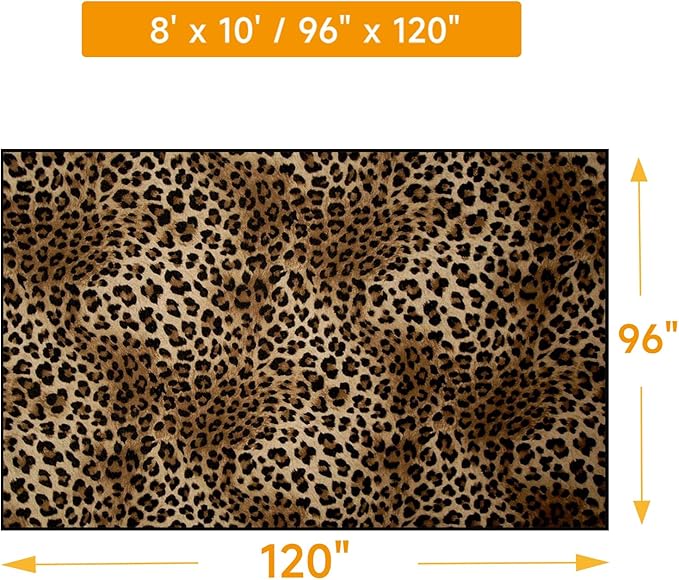 Leopard Rug 8x10 Large Living Room Area Rug Washable Non-Slip Leopard Print Bedroom Rug Modern Themed Indoor Carpet for Dining Room Foyer Apartment Den（8x10ft,Brown）