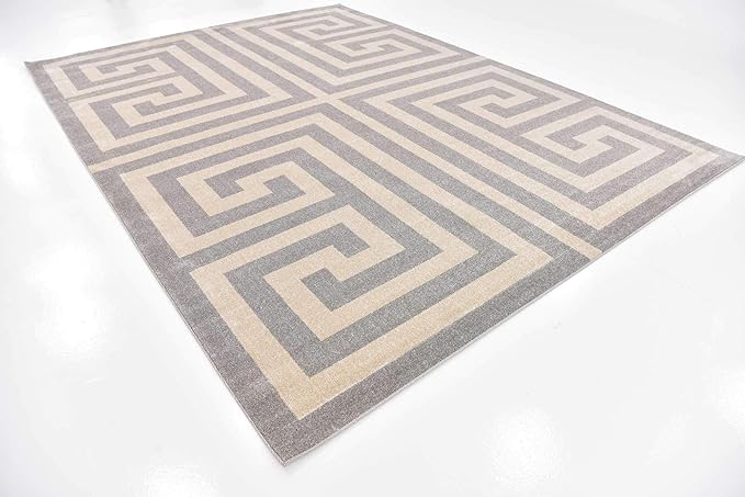 Unique Loom Athens Collection Classic Geometric Modern Border Design Area Rug (10' 0 x 13' 0 Rectangular, Gray/ Beige)
