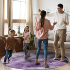 Round 5ft Abstract Rug, Modern Washable Indoor Circle Area Rugs for Living Room, Soft Circular Non-Slip Carpet Floor Mat for Entryway Dining Room Home Office - Abstract Purple