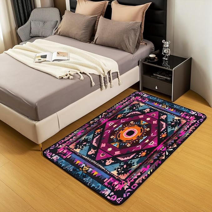 Bohemian Style 3x5 Area Rug Watercolor Rugs for Living Room | Victorian Decor Antique Washable Rug, Boho Floral Baroque Carpet Indoor Floor Mat