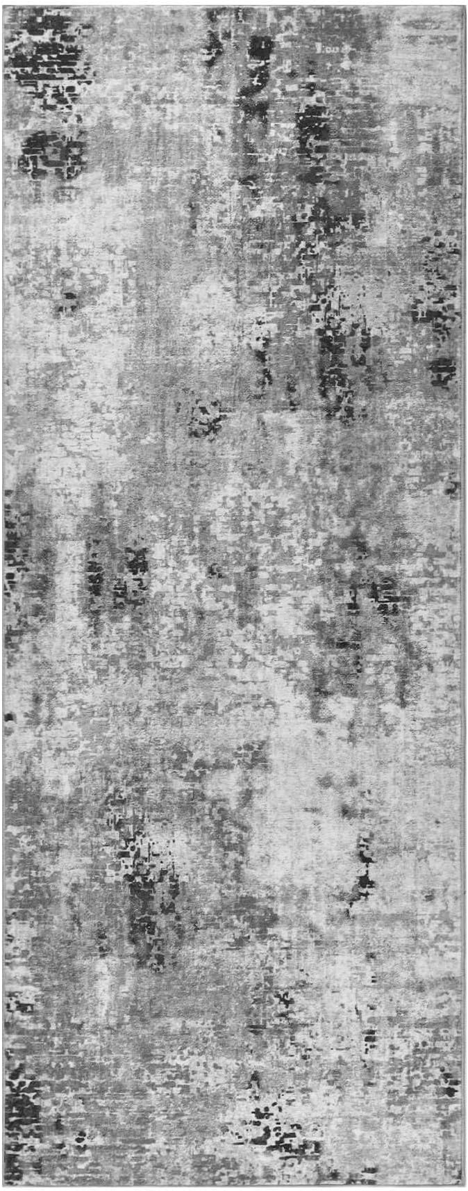 Ompaa Non Slip, Washable, Soft Abstract Long Carpet Runner Rug with Rubber Backing for Hallways, Kitchen, Bedroom, Bathroom, Entryway, Grey, 2x6 ft