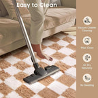 Ophanie Checkered Beige & White Rug for Living Room Bedroom, Fluffy Soft Cute Fuzzy Area Rugs, Shag Plush Shaggy Bedside Floor 4x6 Furry Carpet for Kids Baby Teen Dorm Nursery Home Decor Aesthetic