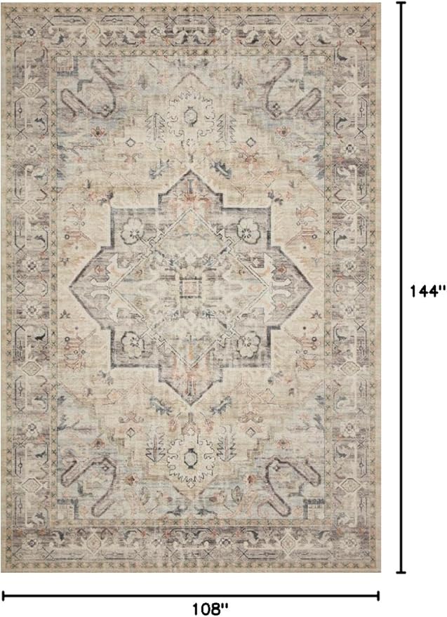 Loloi Hathaway Collection HTH-07 Multi/Ivory 9'-0" x 12'-0", .25" Thick Area Rug, Soft, Durable, Printed, Modern, Low Pile, Non-Shedding, Easy Clean, Living Room Rug