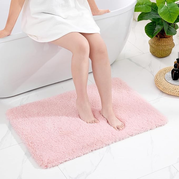 Pink Bathroom Rugs 24x36 Non Slip Fluffy Bath Mat for Bathroom Floor Washable Plush Luxury Bath Rug for Tub Soft Shaggy Absorbent Shower Sink Mat