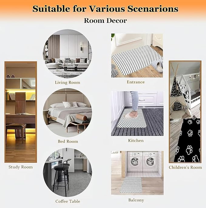 Minimalist Checkered Runner Rug, 4x10ft, Brown Checkerboard Floor Mat, Floral Print Hallway Kitchen Runners Rugs, Washable Breathable Reduce Noise Room Decor Carpet for Bedroom Foyer