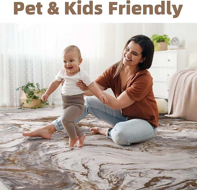 4x6 Washable Area Rugs for Living Room, Blue Modern Abstract Rug Entryway Kitchen Non Slip Throw Rug, Stain Resistant Carpet for Dining Room Playroom Bedroom, Pet & Kids Friendly