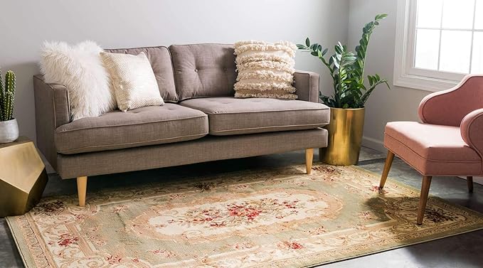 Unique Loom Versailles Collection Traditional Classic Floral Motif Area Rug (8 ft x 11 ft 4 in Rectangular, Green/ Ivory)
